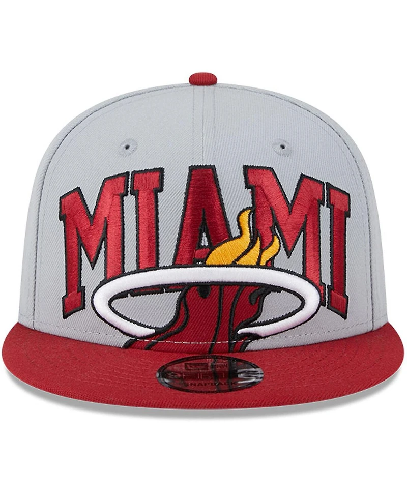 Men's New Era Gray, Red Miami Heat Tip-Off Two-Tone 9FIFTY Snapback Hat