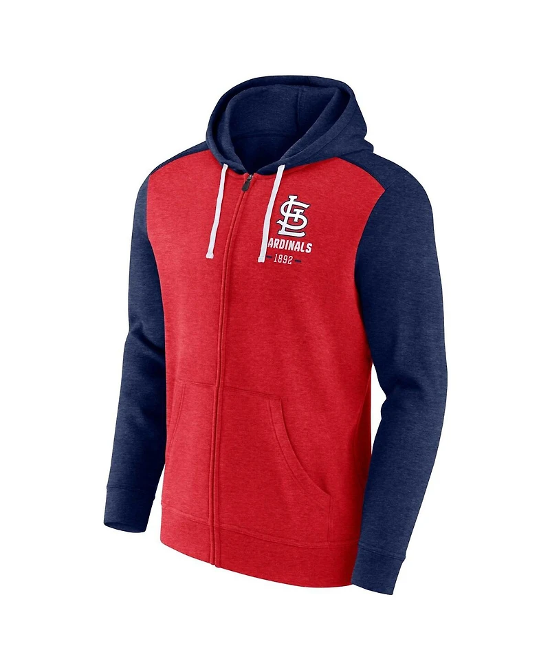 Men's Fanatics Heathered Red, Navy St. Louis Cardinals Blown Away Full-Zip Hoodie