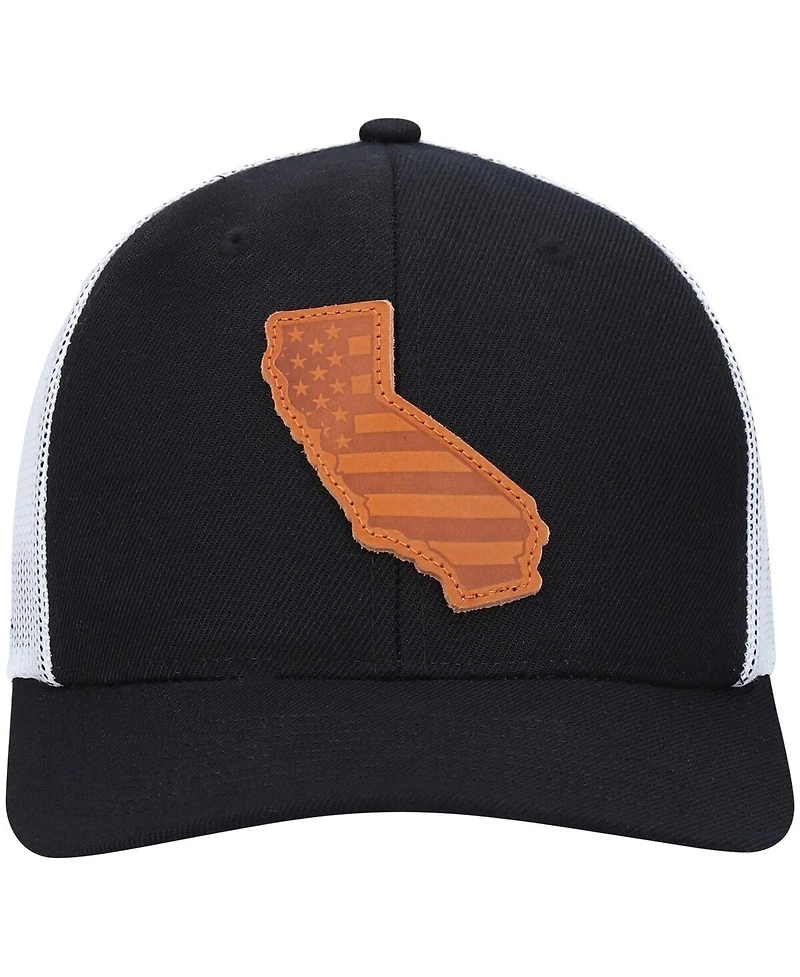 Men's Local Crowns Black California Leather Patch Trucker Snapback Hat