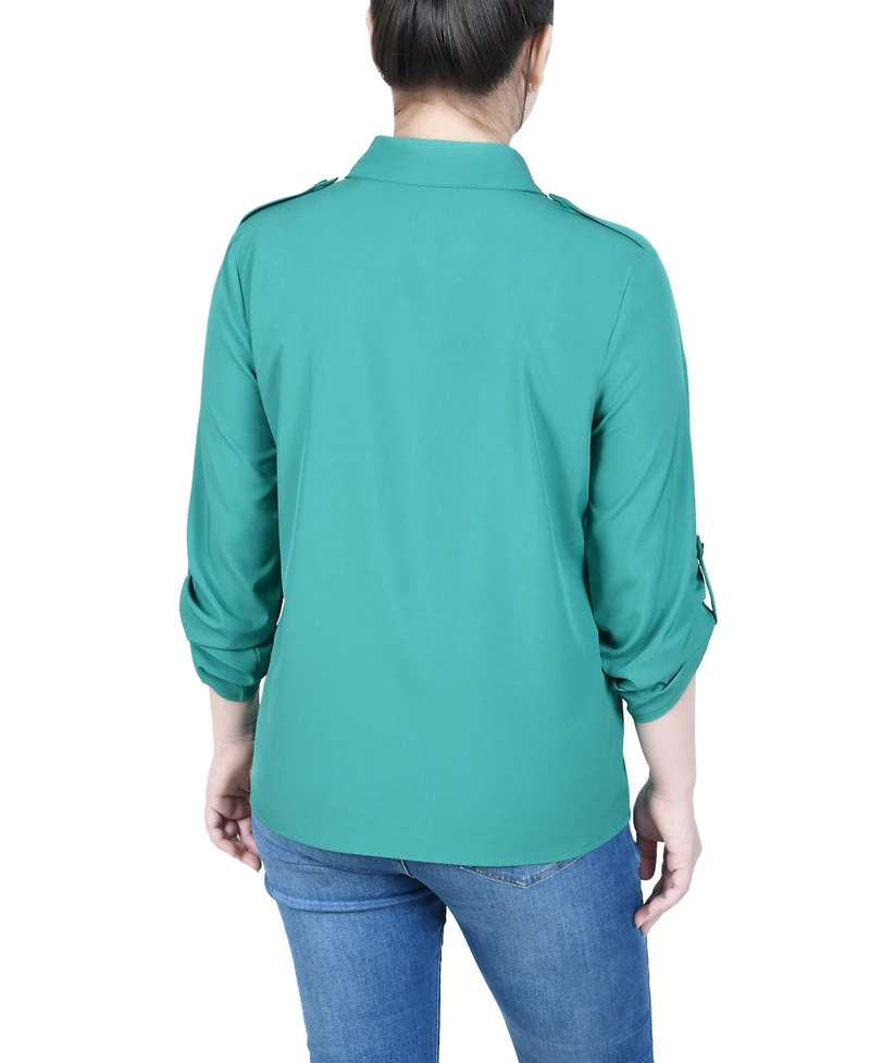 Ny Collection Women's 3/4 Sleeve Roll Tab Blouse