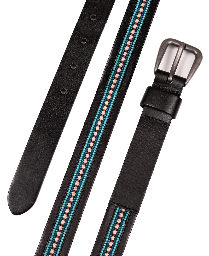 Lucky Brand Turquoise Beaded Stripe Leather Belt