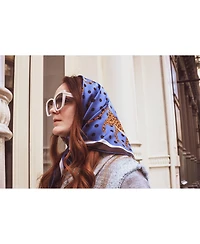 Jessie Zhao New York Double Sided Silk Scarf Of Blue Leopards Garden