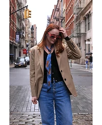 Jessie Zhao New York Silk Skinny Scarf Of Blue Leopards Garden