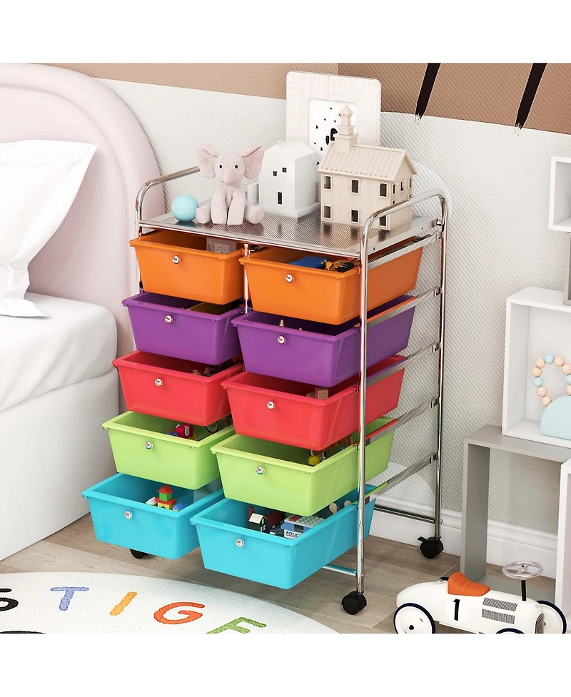 10-Drawer Storage Cart Utility Rolling Trolley Kitchen Organizer