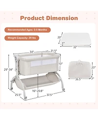 Costway 3-in-1 Portable Baby Bassinet Bedside Sleeper Cradle with Mattress& Storage Basket