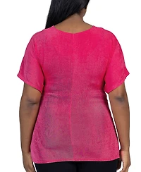 24seven Comfort Apparel Plus Size V Neck Knot Front Kimono Sleeve Top