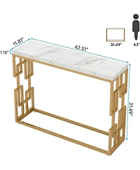 Tribesigns Gold Console Table, Modern 42.5" Sofa Tables Entryway Hallway Foyer Table, White Faux Marble Tabletop Sofa Table for Living Room, Easy Asse