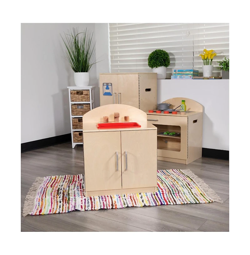 Children's Wooden Kitchen Sink With Turnable Knobs For Commercial Or Home Use