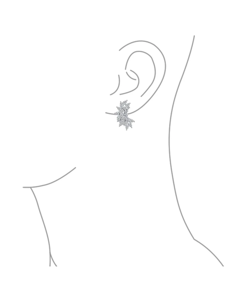 Bling Jewelry Elegant Classic Teardrop Shape Ear Crawler Clusters Cubic Zirconia Cz Leaf Clip On Earrings Prom Formal Party