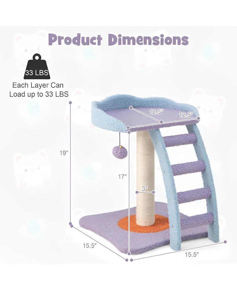 Sugift 19 Inch Mohair Plush Cat Tree with Ladder and Jingling Ball
