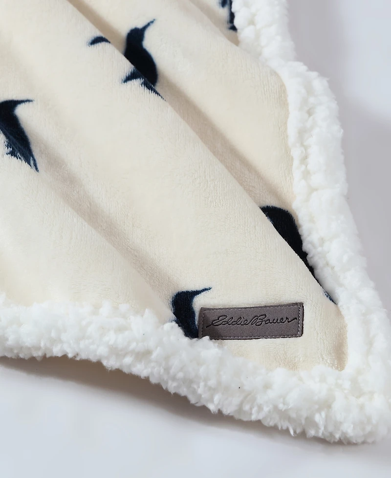 Eddie Bauer Emperor Penguin Print Sherpa Throw, 50" x 60"