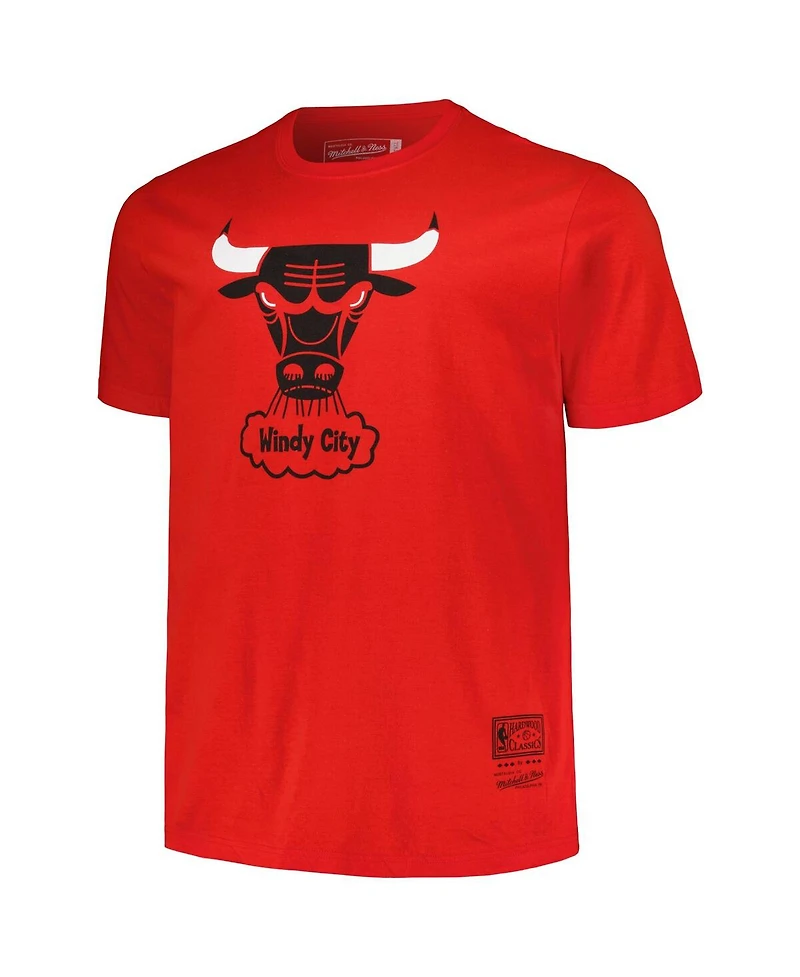 Men's Mitchell & Ness Red Distressed Chicago Bulls Big and Tall Hardwood Classics Vintage-Like Logo T-shirt