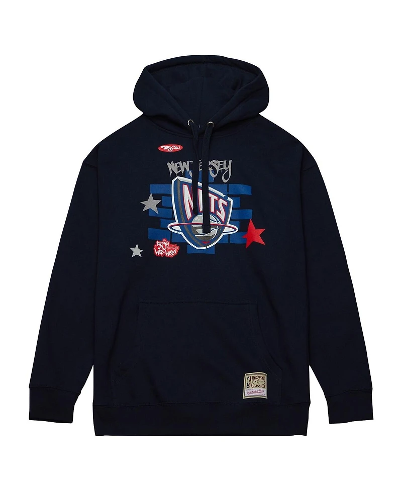 Men's Mitchell & Ness x Tats Cru Navy New Jersey Nets Hardwood Classics Brick Pullover Hoodie