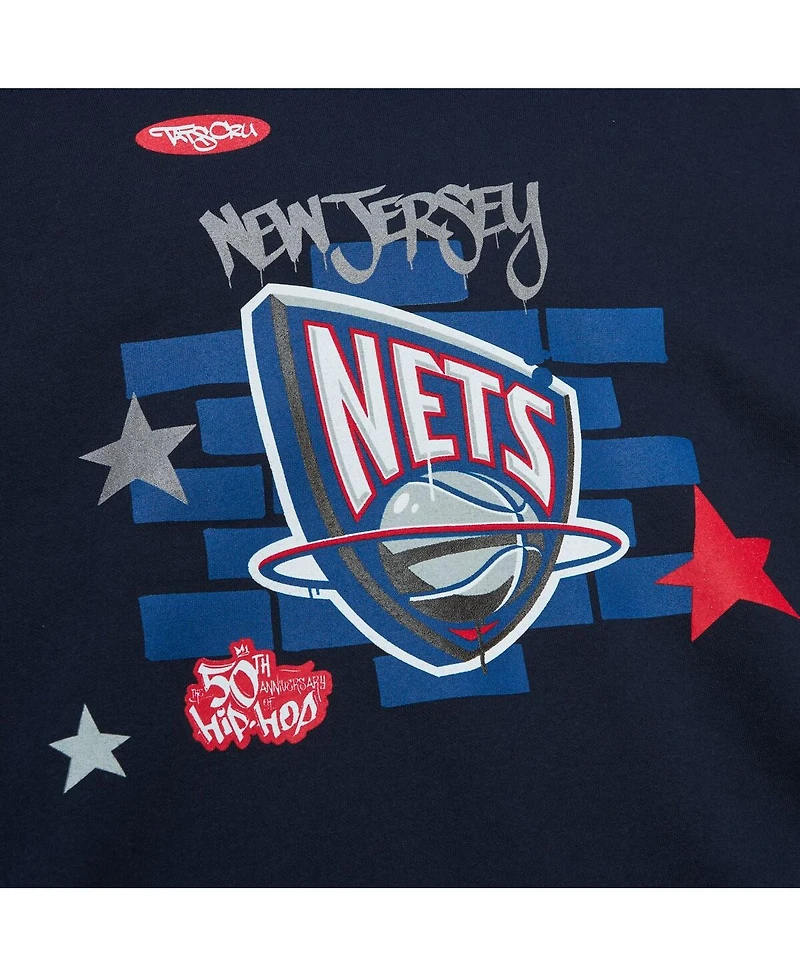 Men's Mitchell & Ness x Tats Cru Navy New Jersey Nets Hardwood Classics Brick Pullover Hoodie