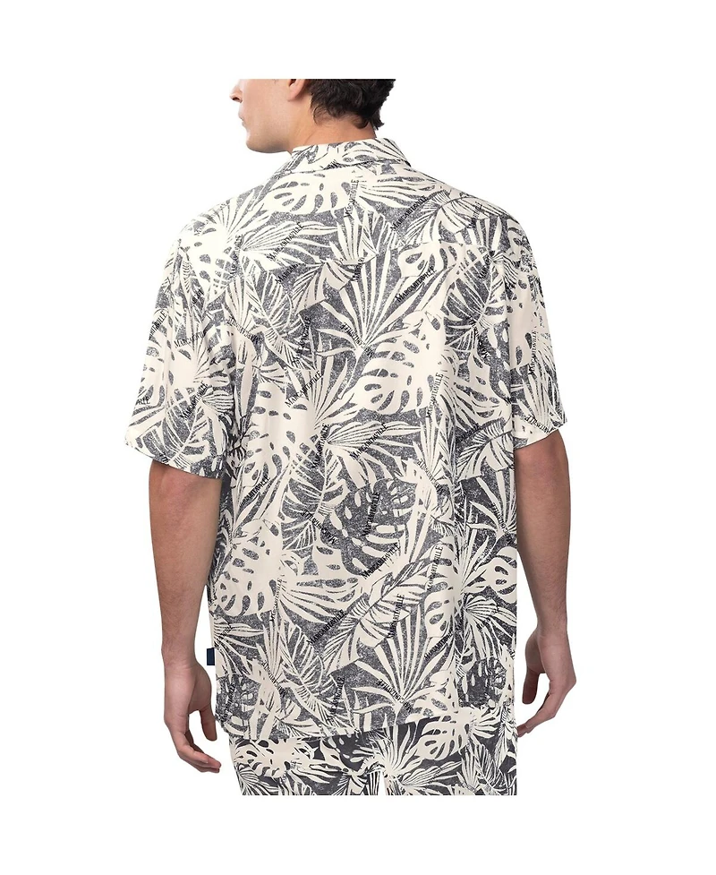 Men's Margaritaville Tan Las Vegas Raiders Sand Washed Monstera Print Party Button-Up Shirt