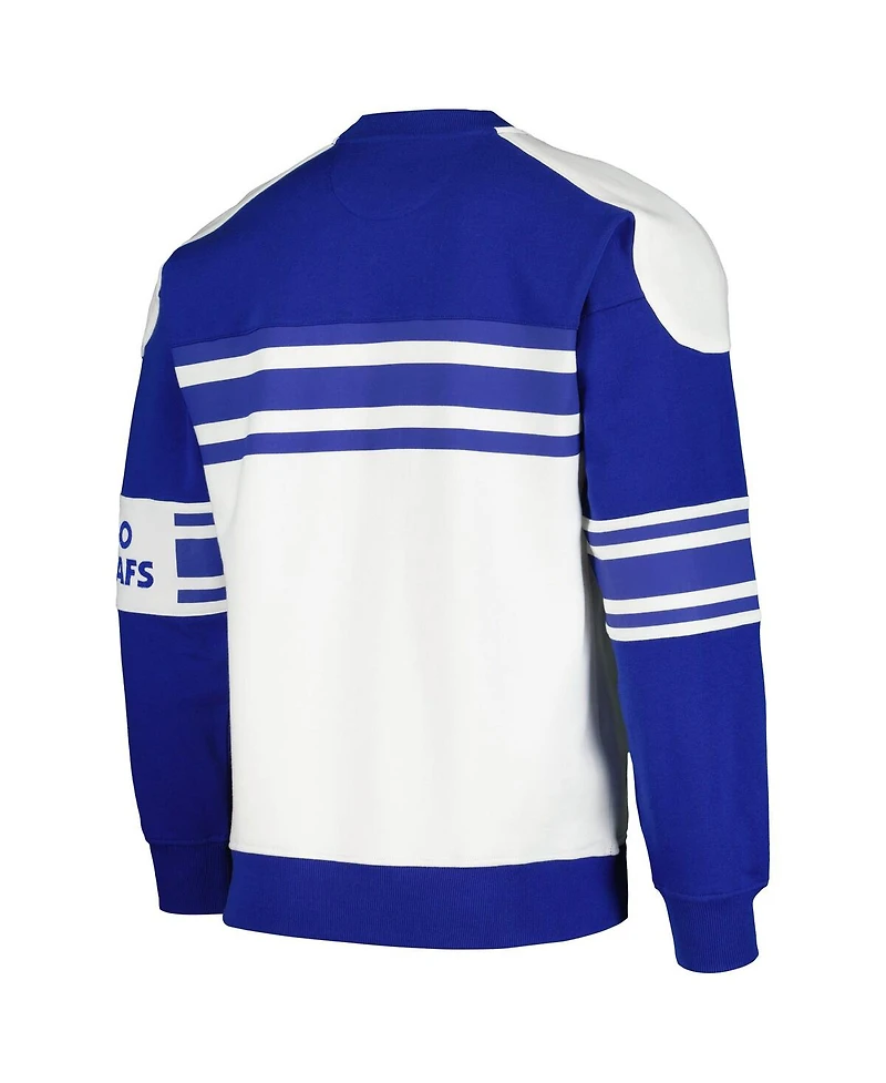 Men's Starter White Toronto Maple Leafs Defense Fleece Crewneck Pullover Sweatshirt