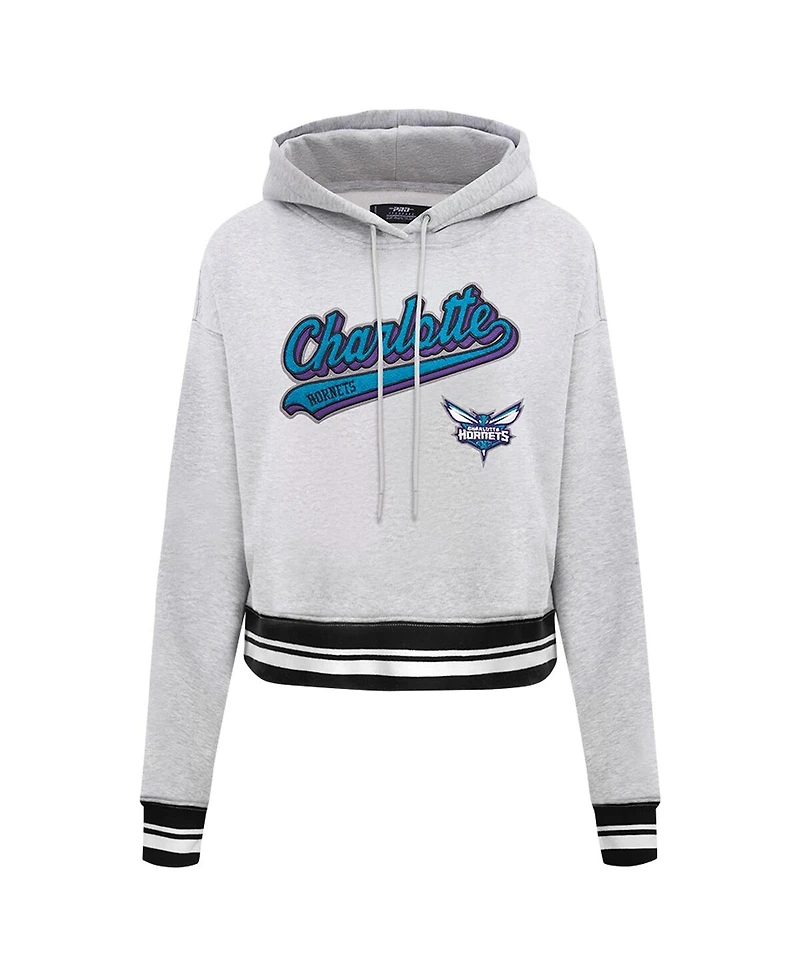 Women's Pro Standard Heather Gray Charlotte Hornets Script Tail Cropped Pullover Hoodie
