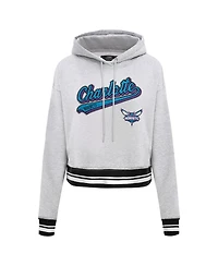 Women's Pro Standard Heather Gray Charlotte Hornets Script Tail Cropped Pullover Hoodie