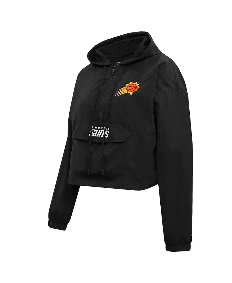 Women's Pro Standard Black Phoenix Suns Classic Wind Woven Cropped Half-Zip Jacket