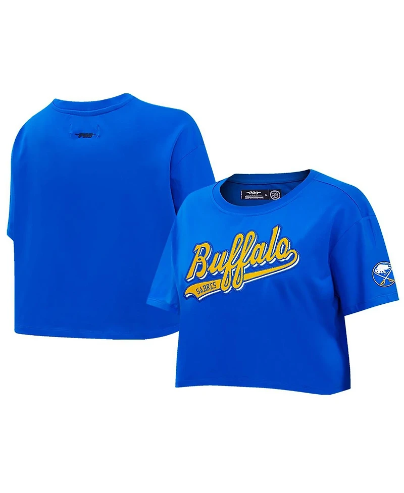 Women's Pro Standard Royal Buffalo Sabres Boxy Script Tail Cropped T-shirt