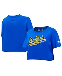 Women's Pro Standard Royal Buffalo Sabres Boxy Script Tail Cropped T-shirt
