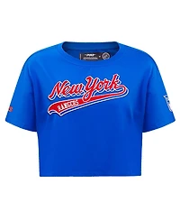 Women's Pro Standard Blue New York Rangers Boxy Script Tail Cropped T-shirt