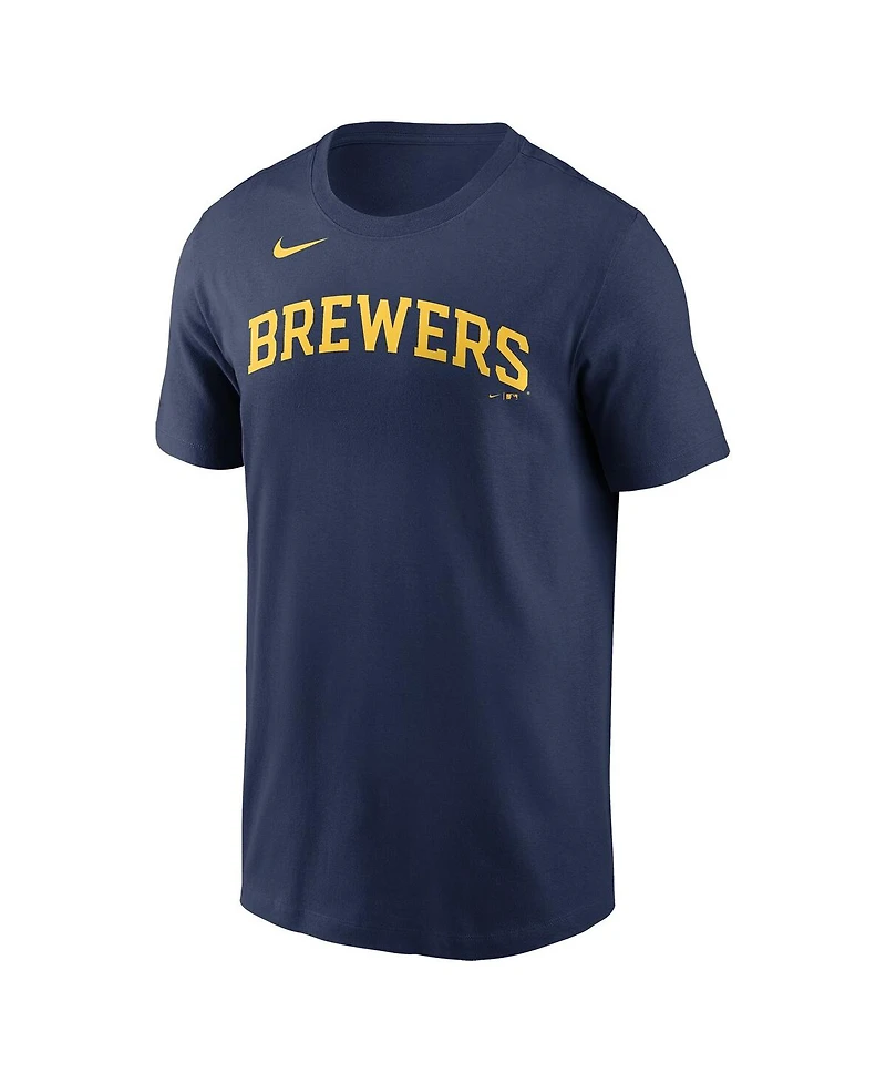 Men's Nike Joey Wiemer Navy Milwaukee Brewers Name and Number T-shirt
