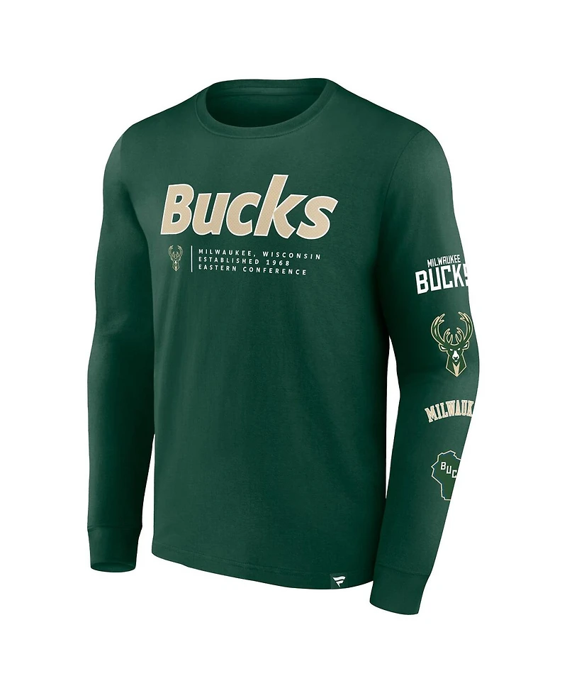 Men's Fanatics Hunter Green Milwaukee Bucks Baseline Long Sleeve T-shirt