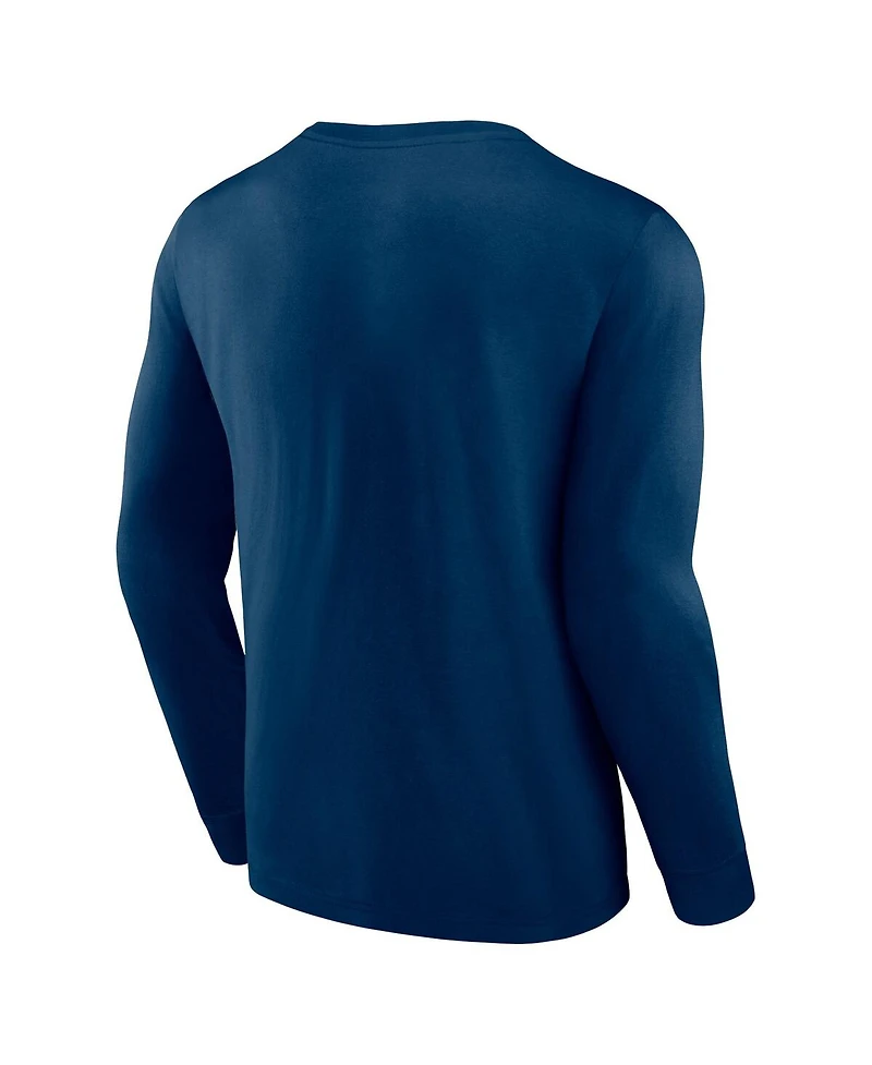 Men's Fanatics Deep Sea Blue Seattle Kraken Strike the Goal Long Sleeve T-shirt