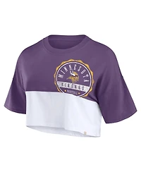 Women's Fanatics Purple, White Minnesota Vikings Boxy Color Split Cropped T-shirt