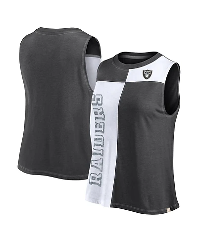 Women's Fanatics Black, White Distressed Las Vegas Raiders Script Color Block Tank Top