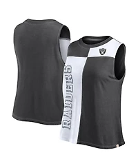 Women's Fanatics Black, White Distressed Las Vegas Raiders Script Color Block Tank Top