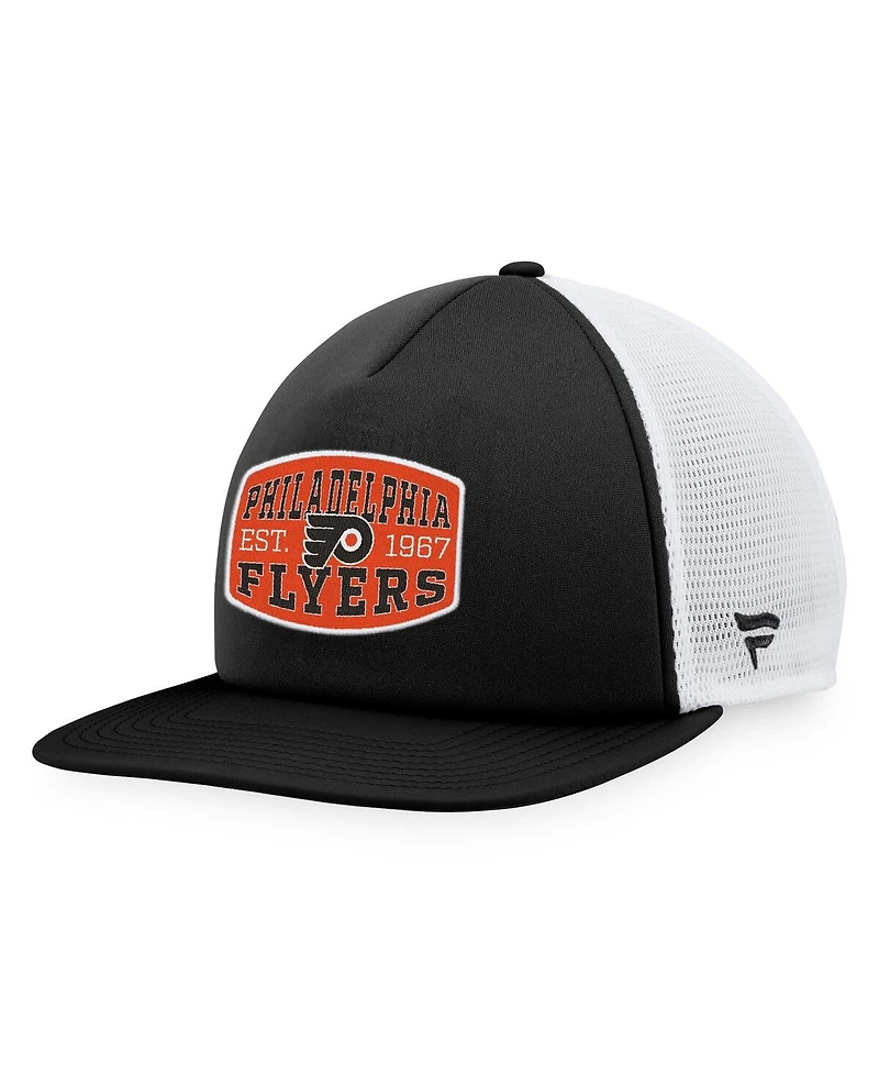 Men's Fanatics Black, White Philadelphia Flyers Foam Front Patch Trucker Snapback Hat