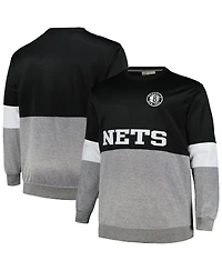 Men's Fanatics Black, Heather Gray Brooklyn Nets Big and Tall Split Pullover Sweatshirt