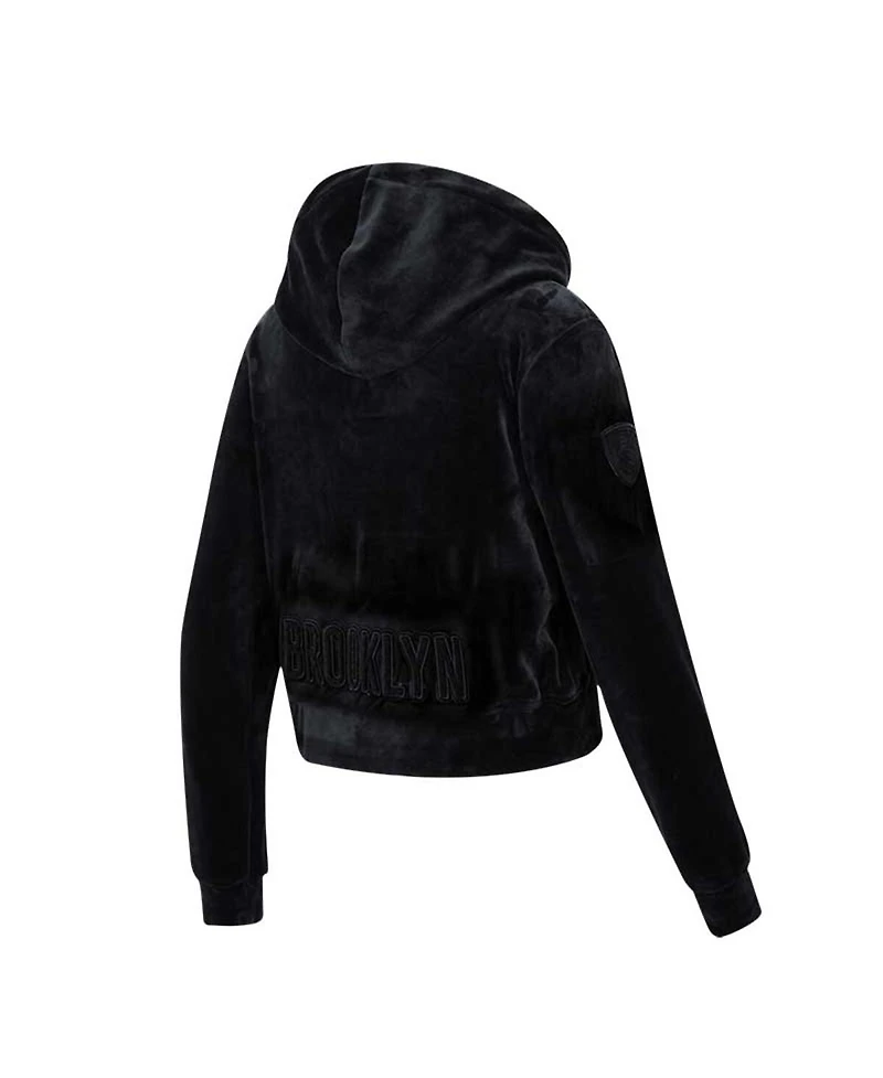 Women's Pro Standard Brooklyn Nets Triple Black Velour Full-Zip Hoodie