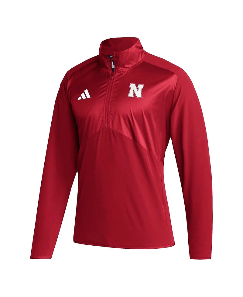 Men's adidas Scarlet Nebraska Huskers Sideline Aeroready Raglan Sleeve Quarter-Zip Jacket