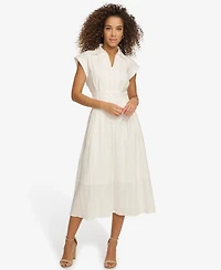 Women's Textured Stripe Midi Shirtdress with Collar