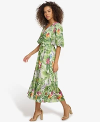 kensie Women's Floral-Print Balloon-Sleeve Maxi Dress