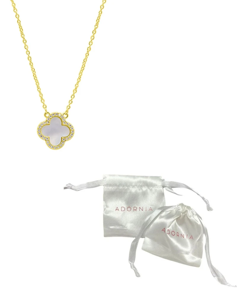Adornia 14K Gold-Plated Crystal Halo White Mother-of-Pearl Clover Necklace