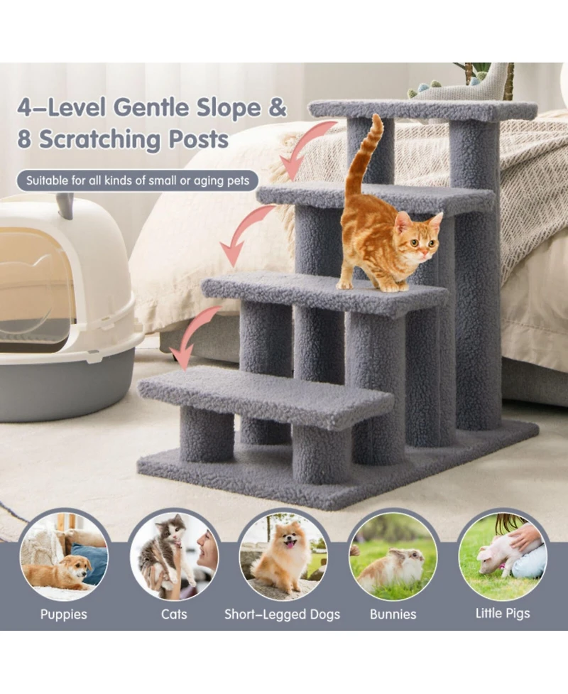 Sugift 24 Inch 4-Step Pet Stairs Carpeted Ladder Ramp Scratching Post Cat Tree Climber