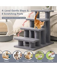 Sugift 24 Inch 4-Step Pet Stairs Carpeted Ladder Ramp Scratching Post Cat Tree Climber