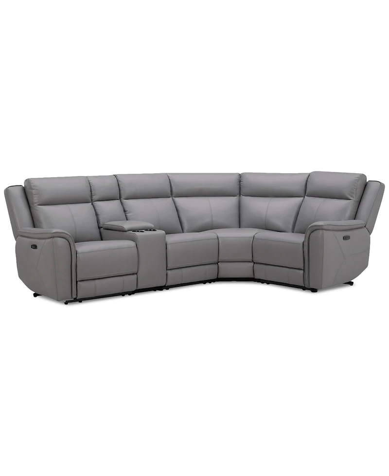 Addyson 117" 5-Pc. Leather Sectional with 3 Zero Gravity Recliners Power Headrests, Created for Macy's