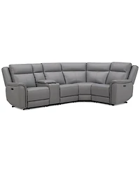 Addyson 117" 5-Pc. Leather Sectional with 3 Zero Gravity Recliners Power Headrests, Created for Macy's