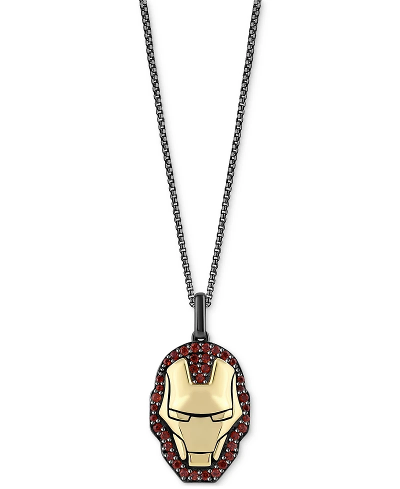 Marvel Wonder Fine Jewelry Garnet Ironman Mask 18" Pendant Necklace (5/8 ct. t.w.) in Gold-Plate & Black Rhodium-Plated Sterling Silver