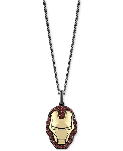 Marvel Wonder Fine Jewelry Garnet Ironman Mask 18" Pendant Necklace (5/8 ct. t.w.) in Gold-Plate & Black Rhodium-Plated Sterling Silver