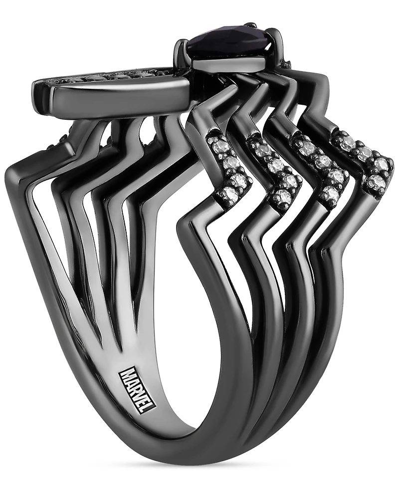 Marvel Wonder Fine Jewelry Onyx & Diamond (1/10 ct. t.w.) Venom Spiderman Ring in Black Rhodium-Plated Sterling Silver