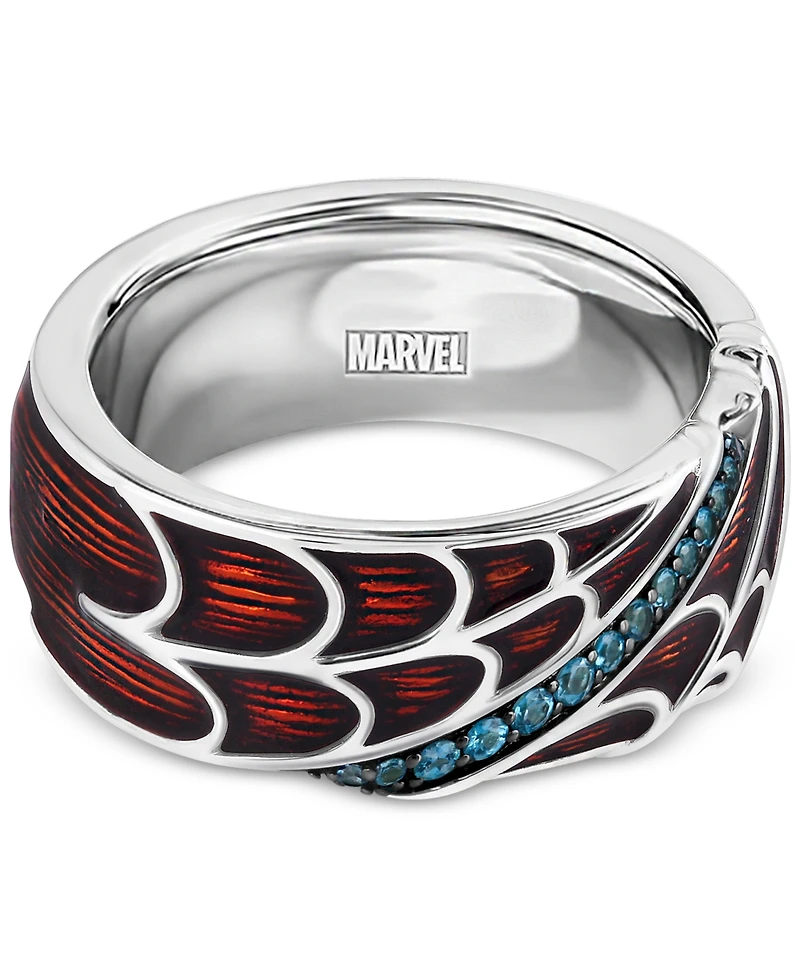 Marvel Wonder Fine Jewelry Men's London Blue Topaz (1/6 ct. t.w.) & Red Enamel Spiderman Web Ring in Sterling Silver