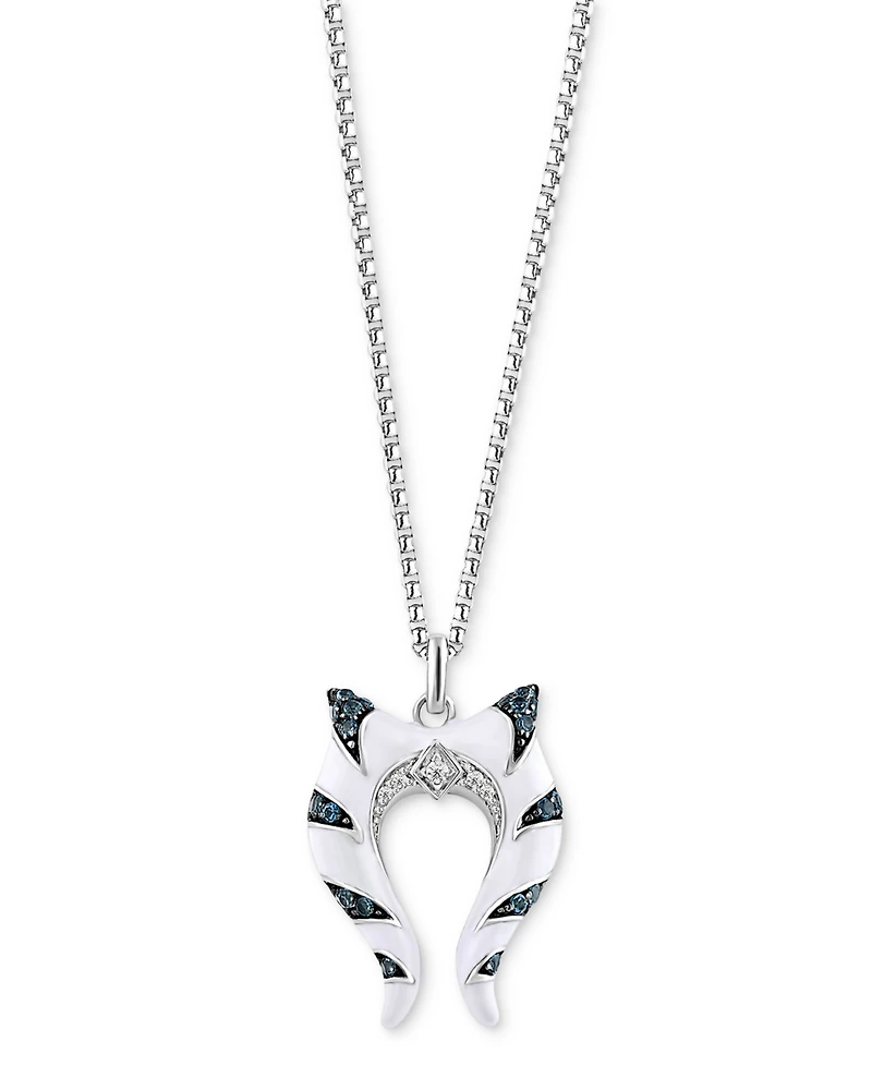 Star Wars Wonder Fine Jewelry London Blue Topaz (1/5 ct. t.w.) & Diamond Accent Enamel Ahsoka Star Wars 18" Pendant Necklace in Sterling Silver