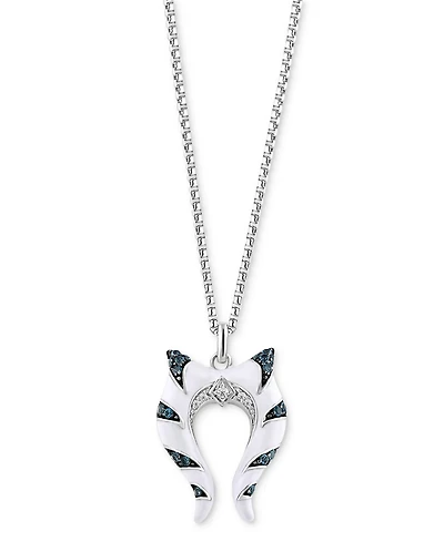 Star Wars Wonder Fine Jewelry London Blue Topaz (1/5 ct. t.w.) & Diamond Accent Enamel Ahsoka Star Wars 18" Pendant Necklace in Sterling Silver