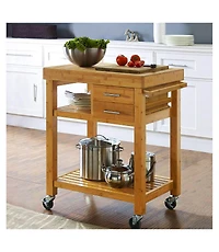 Rolling Bamboo Kitchen Island Cart Food Prep Trolley, with Towel Rack Drawers